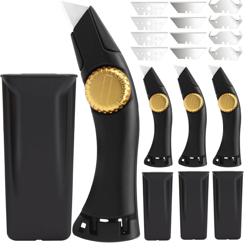 lizenoz 4PCS Black Fixed Blade Roofing Knife, Heavy Duty Utility Knife for Drywall, Vinyl, Carpet Cutting, Metal Roofing Tools with Portable Storage Sheath, Replacement Blades, Navajas para Roofing - Image 1